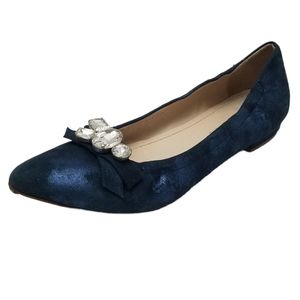 J HAY Women's 39 Suede Loafer Rhinestone Detail Pointy Toe Slip-on Metallic Blue
